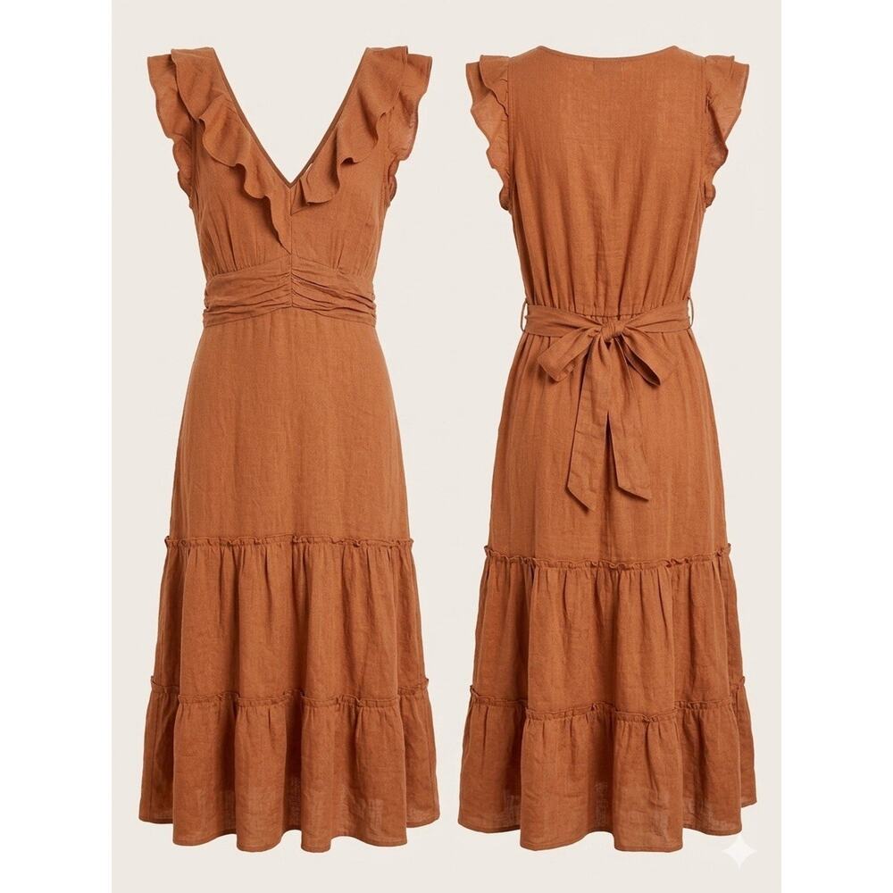 ILLA ILLA Rust Ruffled Tiered Midi Dress Small
